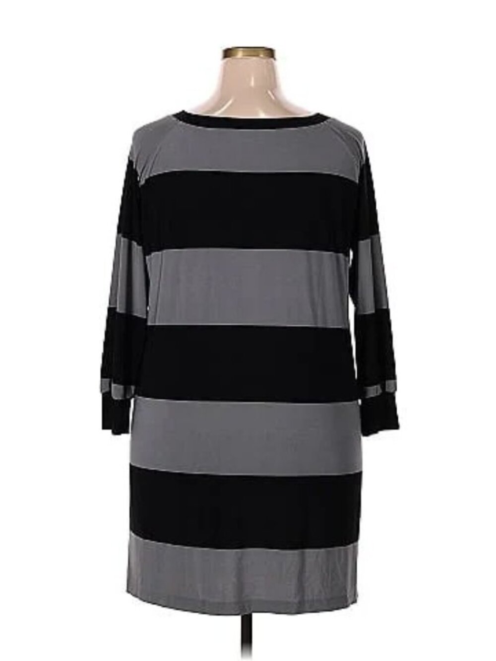 Norma Kamali Black Gray Striped Long Sleeve Shift Dress Womens XXL 2XG